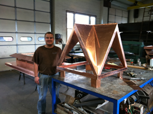 copper chimney shroud in progress