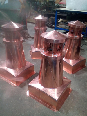 copper cape rose chimney pots, round copper chimney pots