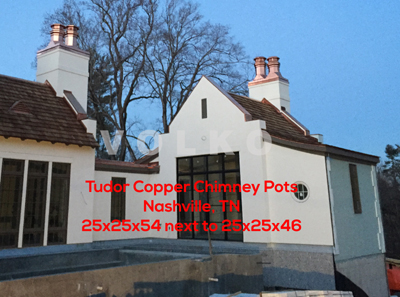 Nashville custom home copper chimney pots